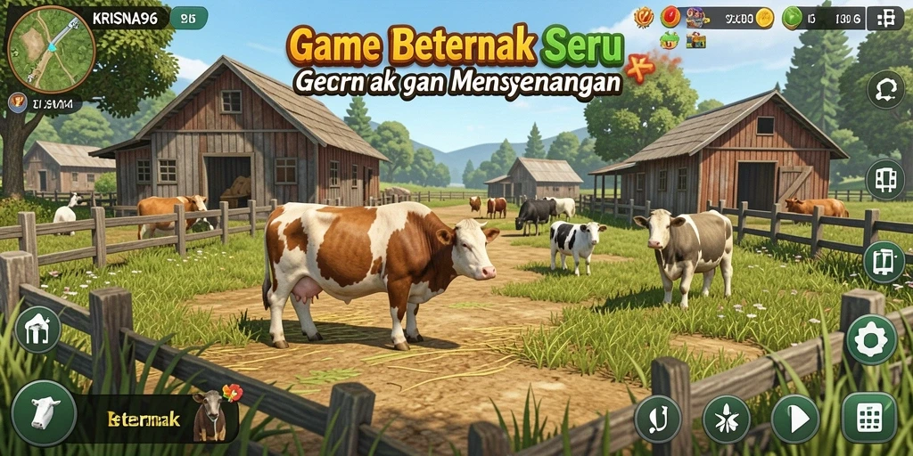 Tampilan antarmuka permainan Beternak KRISNA96 yang menarik.