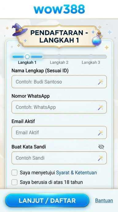 Tampilan halaman daftar wow388